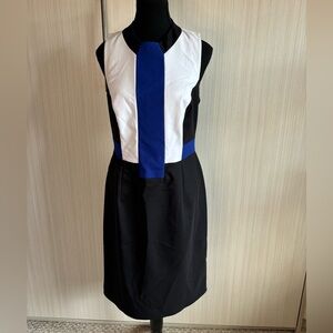 French Connection Size 10 Black‎ White Blue Edyta Sleeveless Stretch Panel Dress